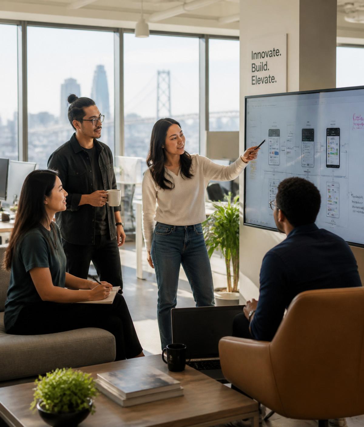 Engineers collaborating in a modern office